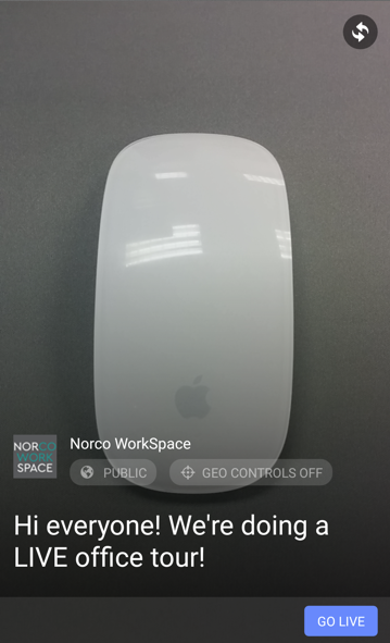 Norco workspace going live on facebook