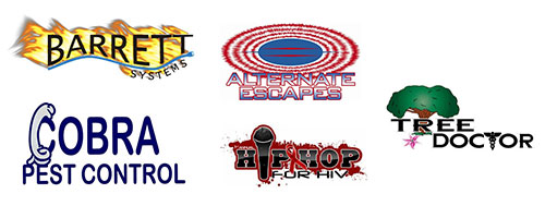 Different image logos of Barrett, cobra pest control, alternate escapes, hiphop, tree doc.