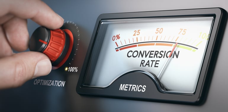 Gauge dashboard showing high website conversion rates