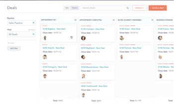 Hubspot deals dashboard showing examples of deals.