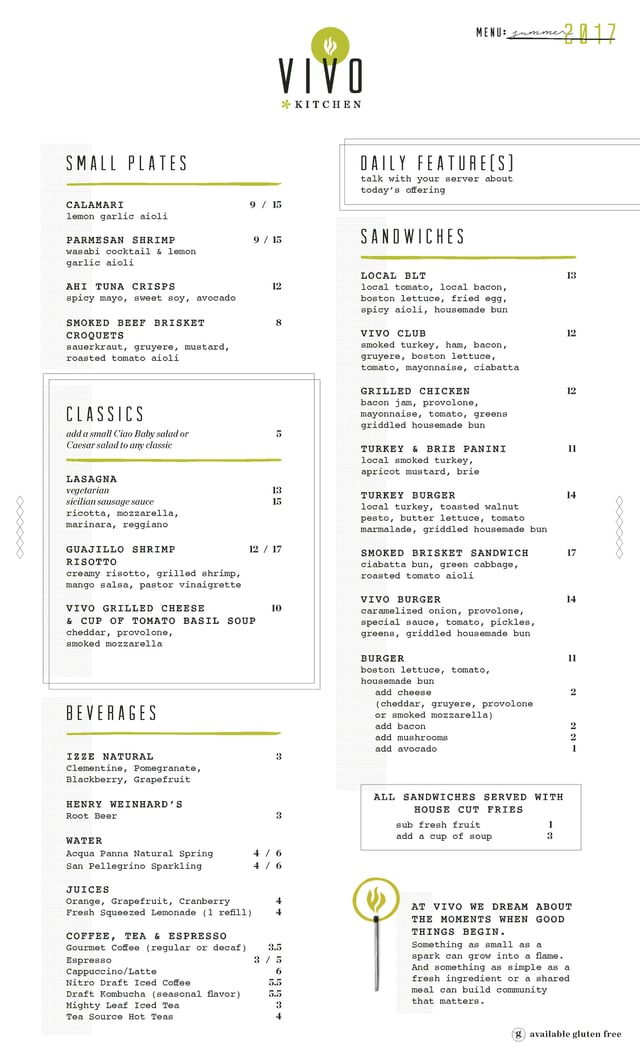 vivo kitchen menu