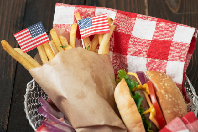 burger and fries on the table