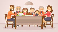 Family portrait having dinner 