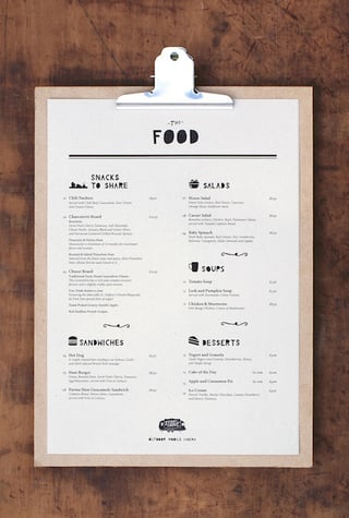 food menu on a clip board