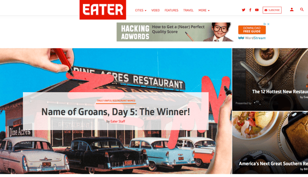 Sample promo blog for a restaurant Eater