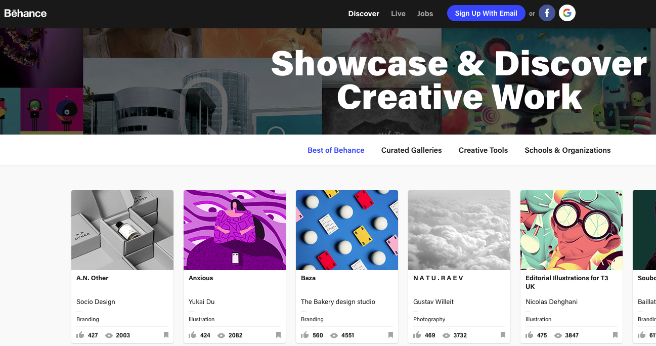 Behance homepage