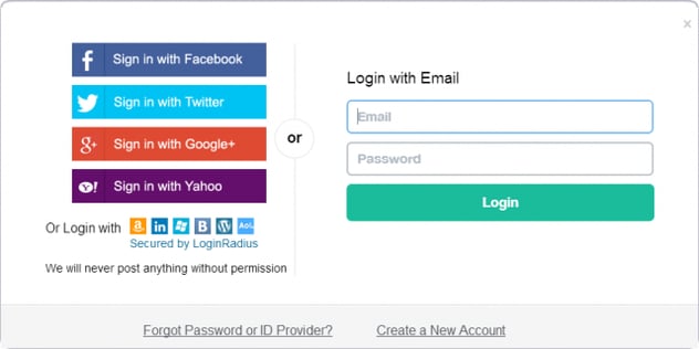 Social media platforms log in section