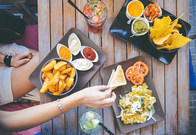 a woman having a feast