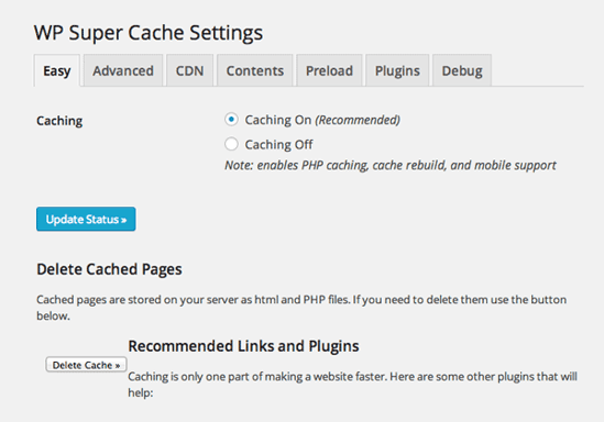 wp super cache settings image